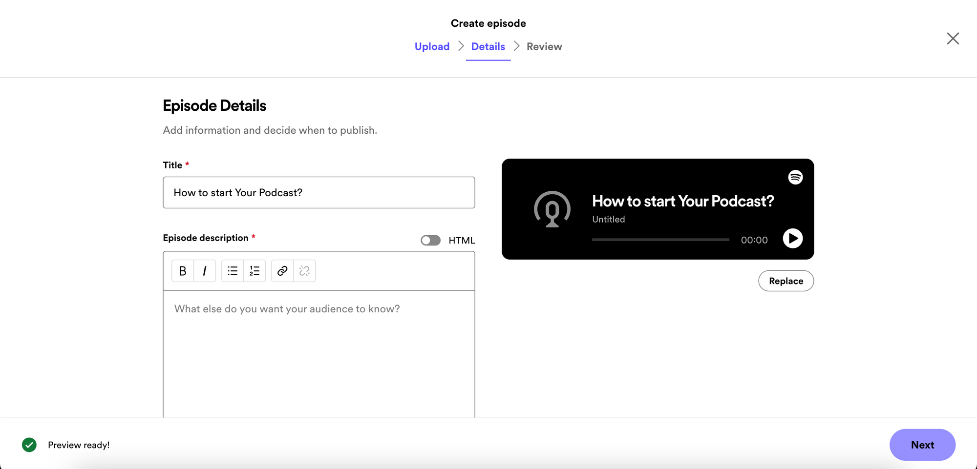 Podcast uploading on Spotify